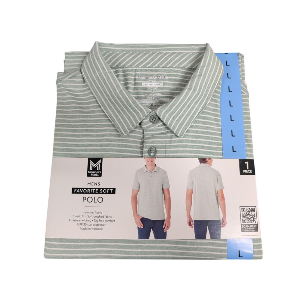 Member's Mark Men's Favorite Soft Polo Green Stripe Size L